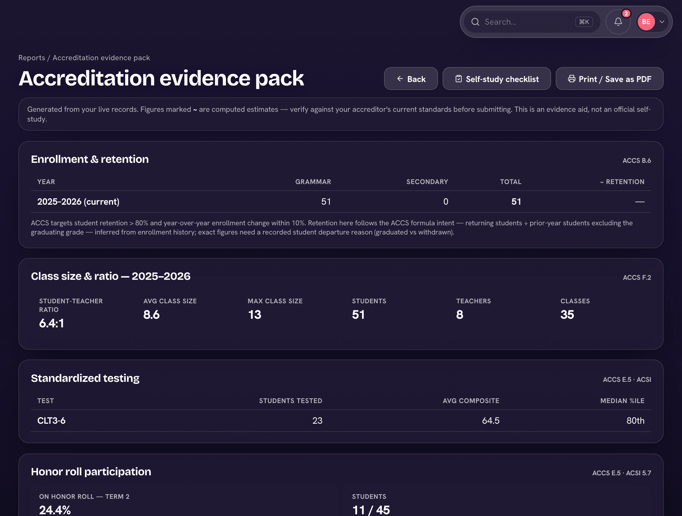 The ACCS accreditation evidence pack in Trivium