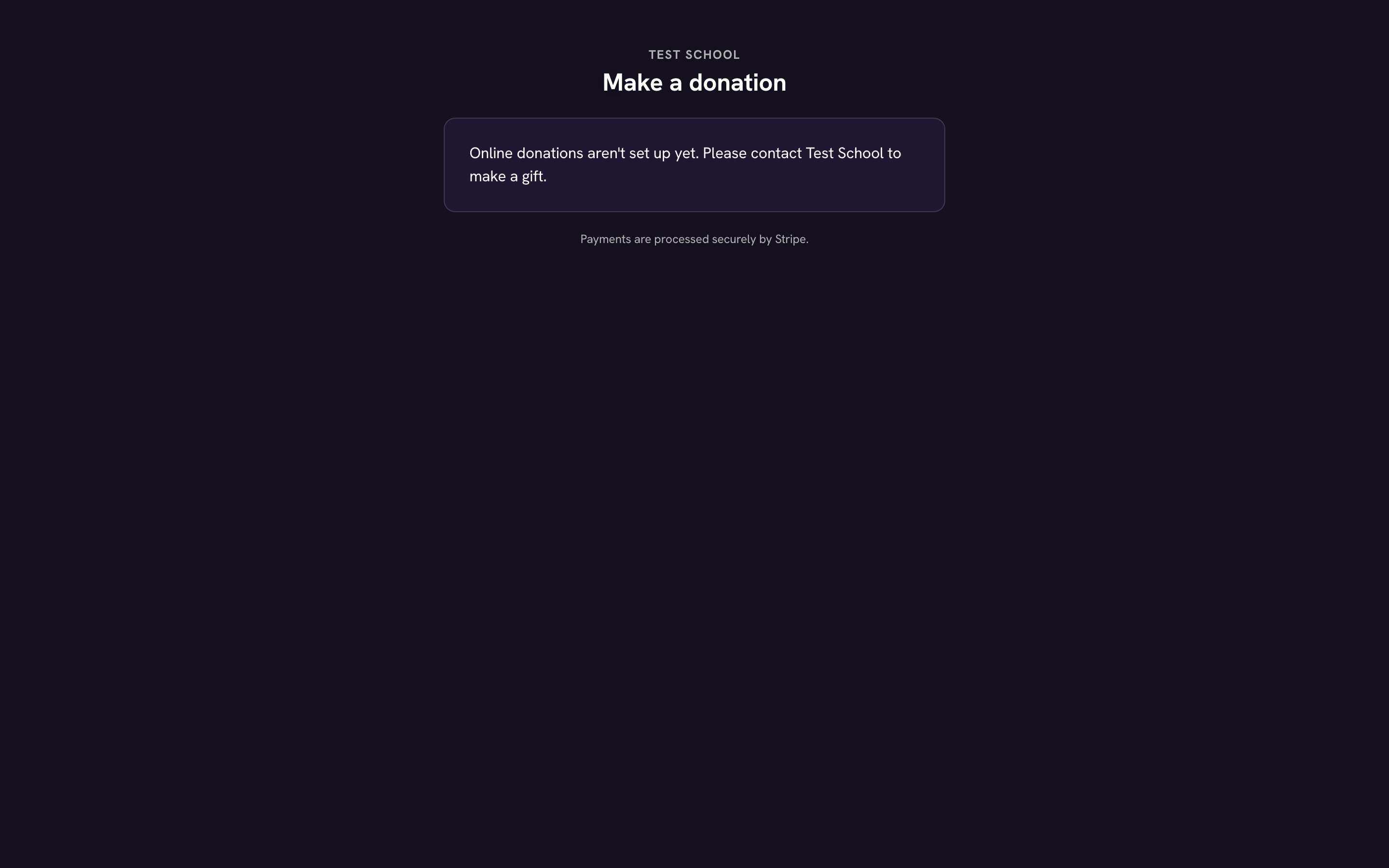 The public donation page — one-time or monthly giving.