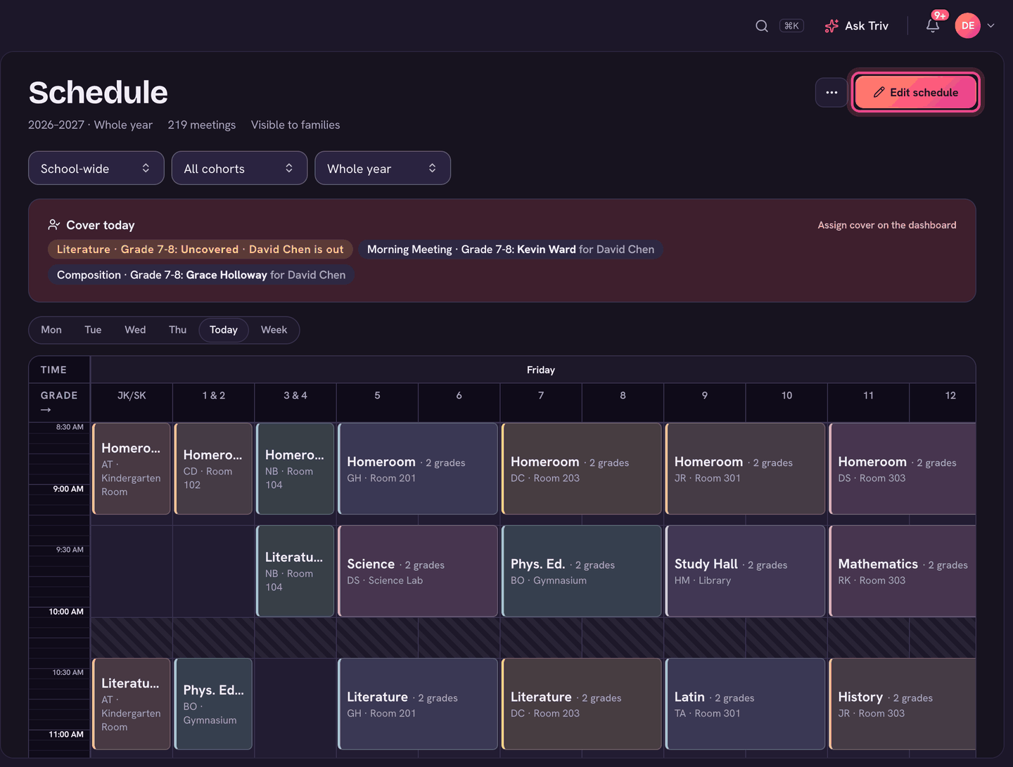 Schedule, with the Edit schedule button.