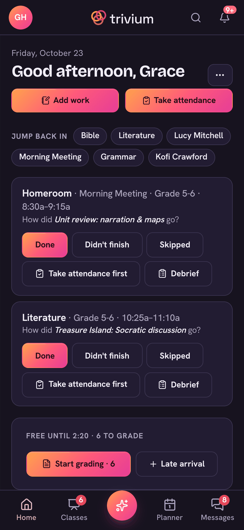 Home on a phone: the Now card first, then My day.